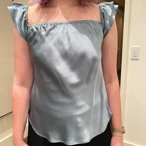 Reformation silk blouse slate blue S
